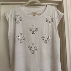 White Embellished Top by Anthropologie